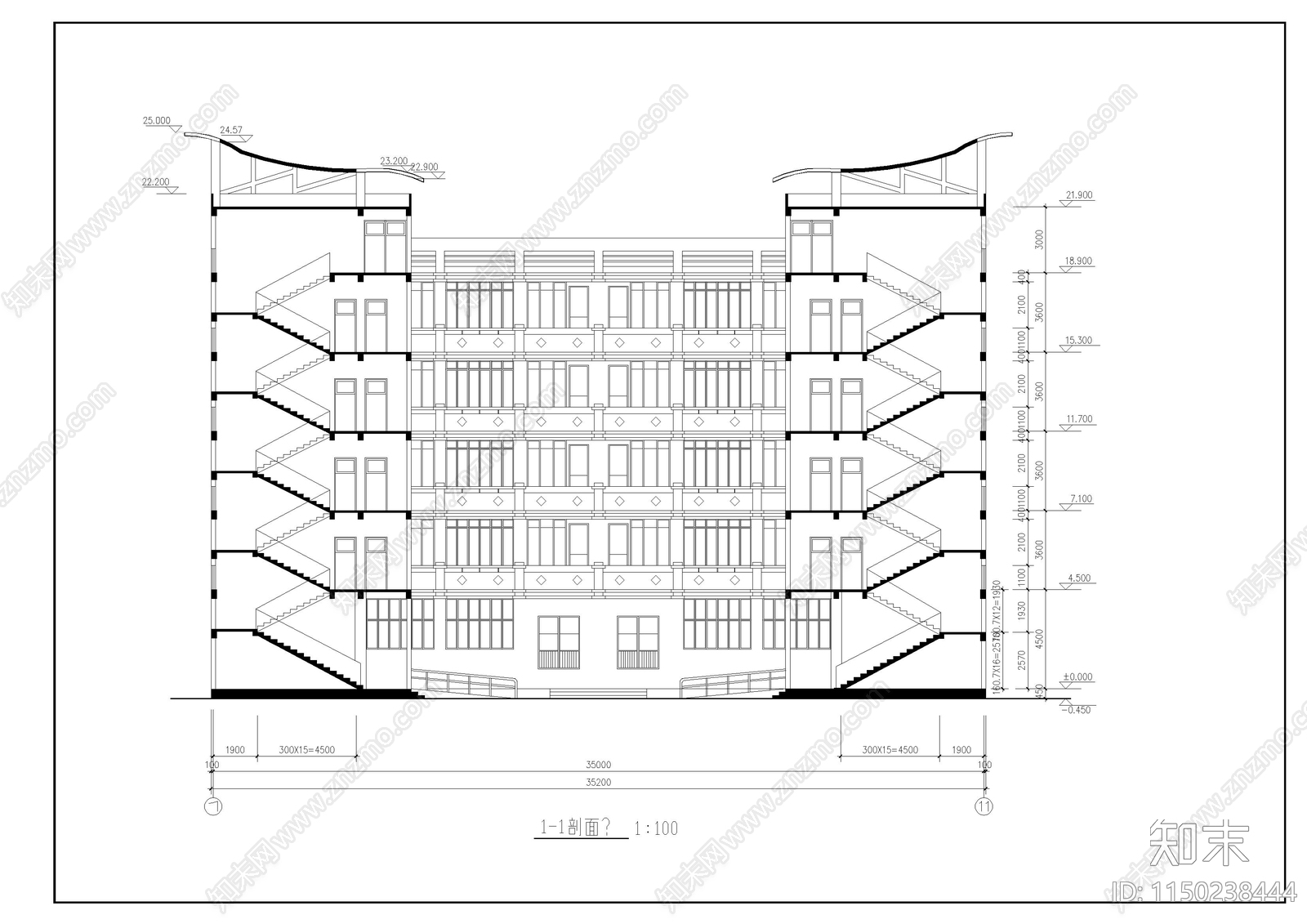 大堡小学教学楼cad施工图下载【ID:1150238444】