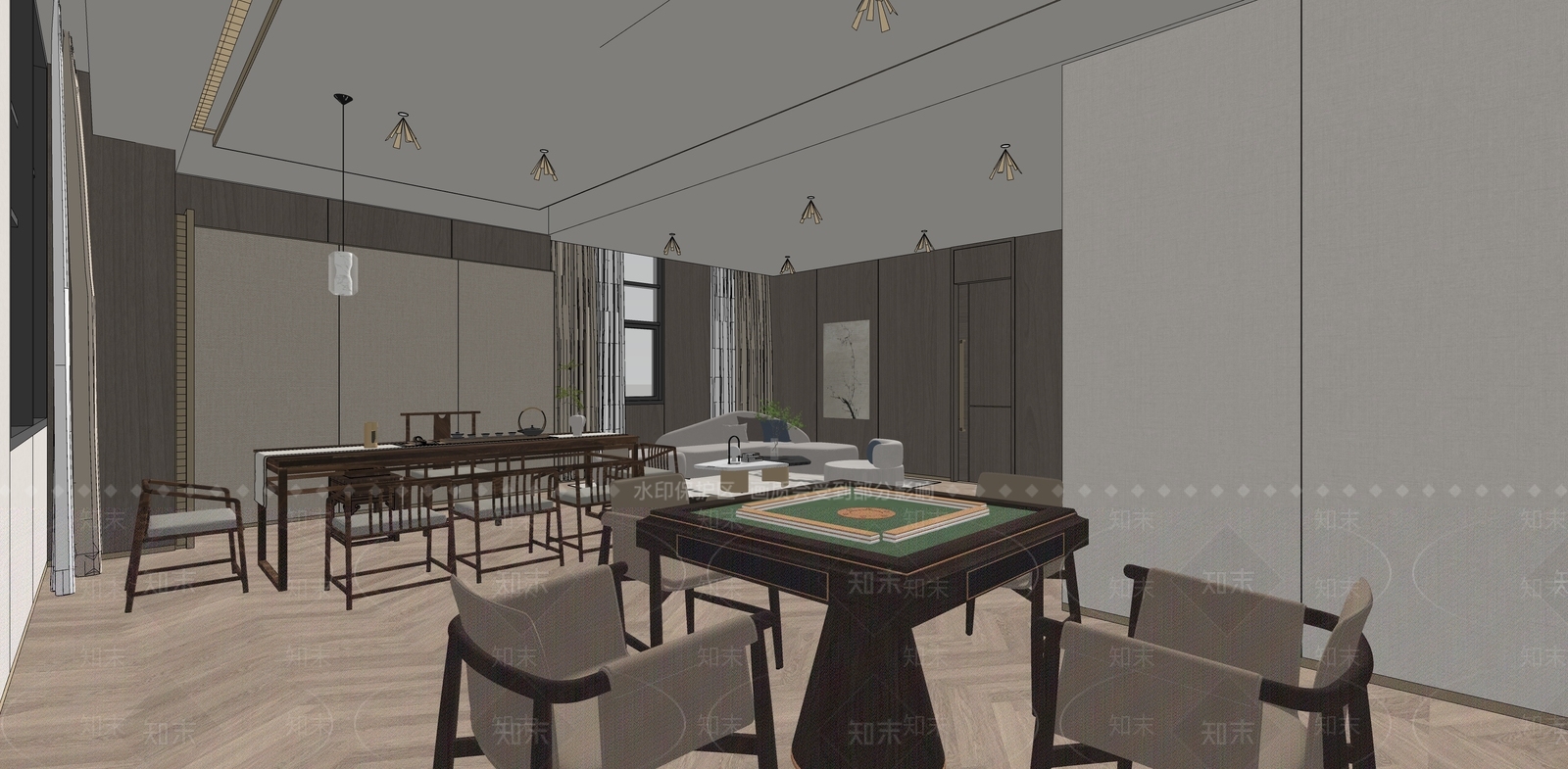 新中式棋牌室SU模型下载【ID:1150239704】