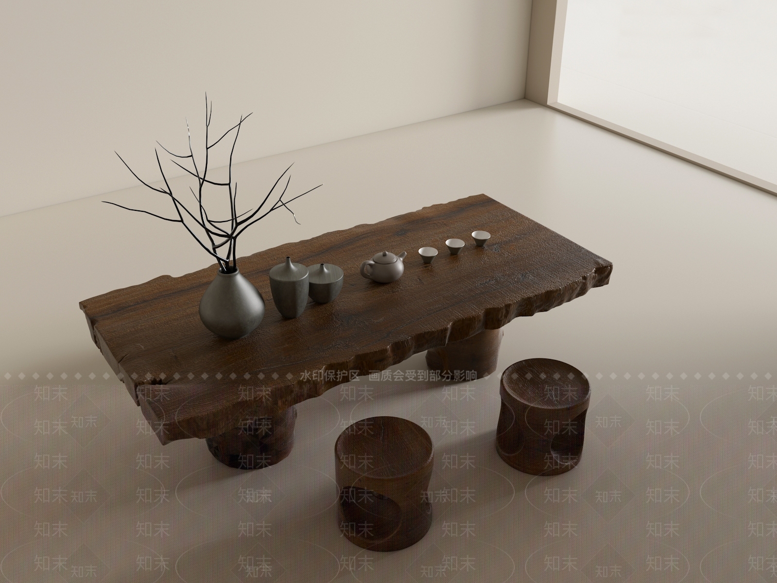 新中式木头茶桌椅组合3D模型下载【ID:1150240173】