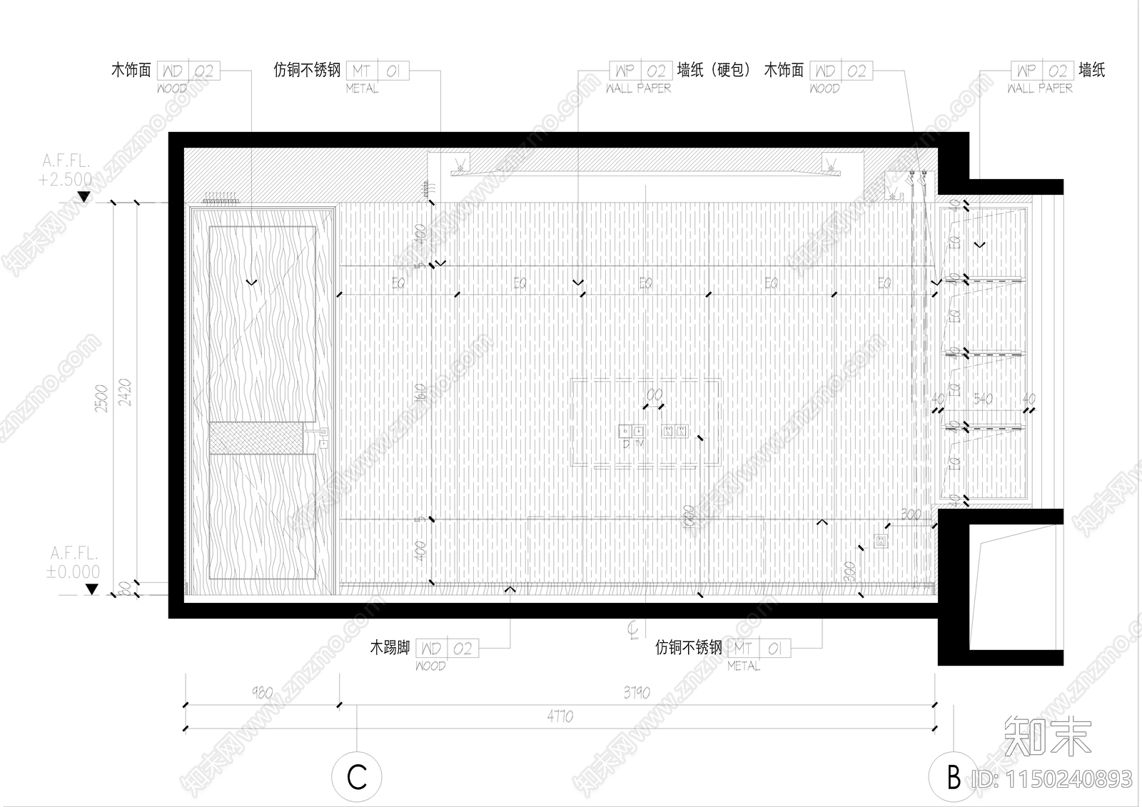 卧室cad施工图下载【ID:1150240893】