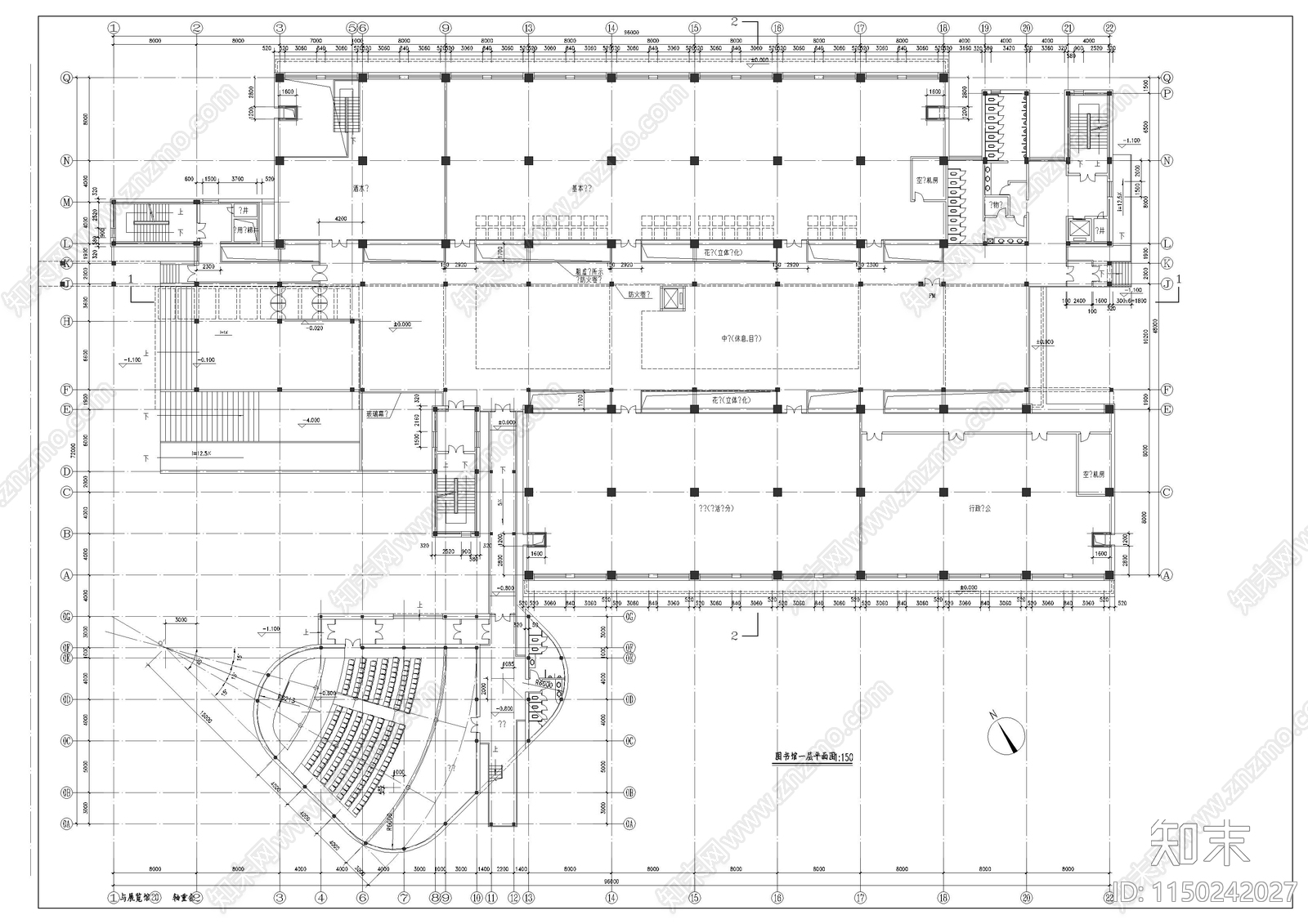 大学图书馆建筑方案cad施工图下载【ID:1150242027】