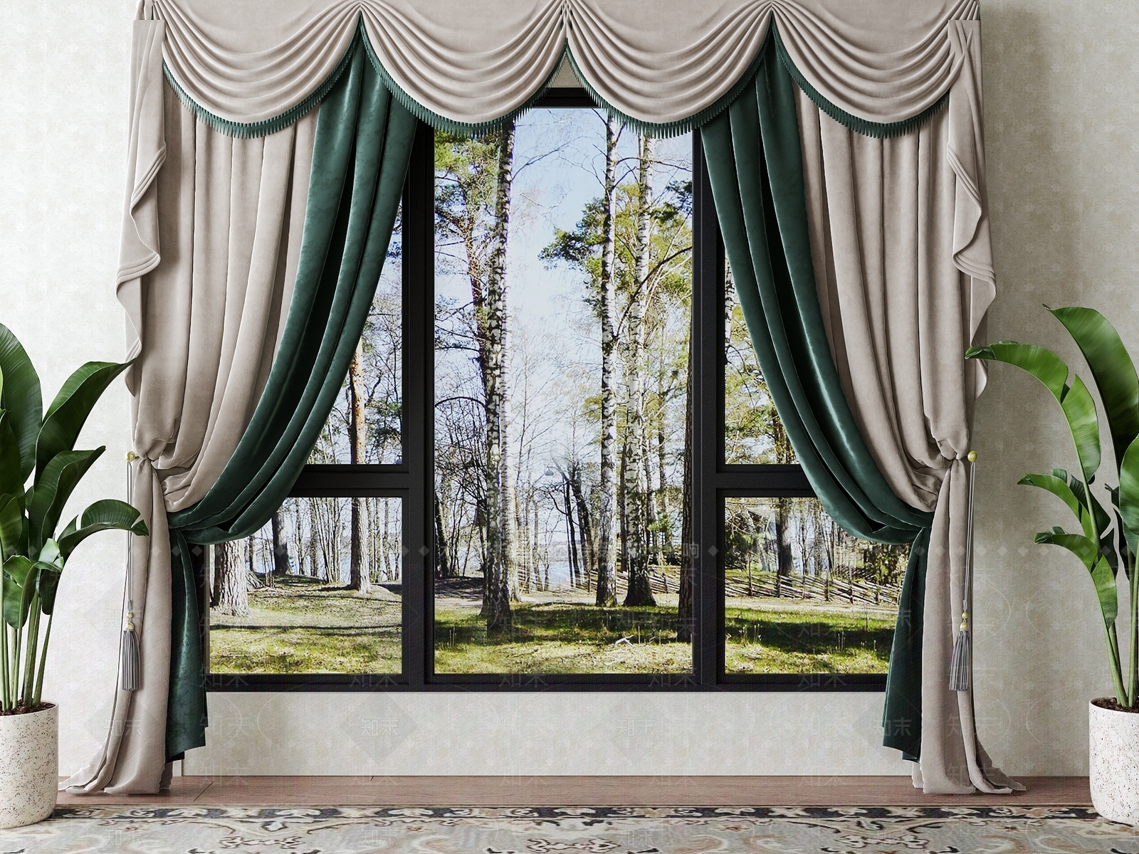 美式窗帘3D模型下载【ID:1150243484】