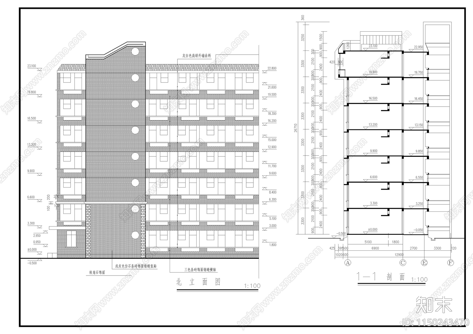 大学学生宿舍建筑cad施工图下载【ID:1150243470】