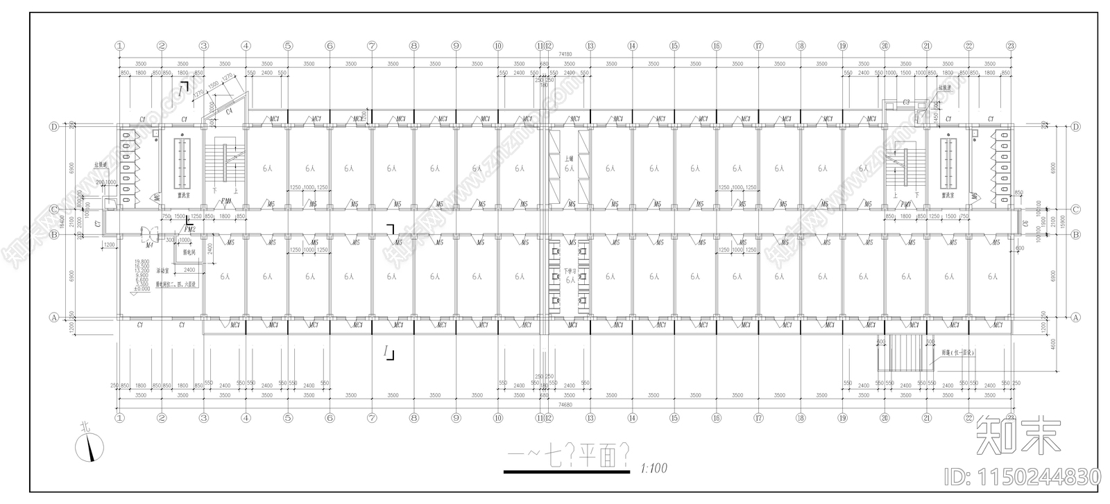 甘肃农业大学学生公寓建筑cad施工图下载【ID:1150244830】