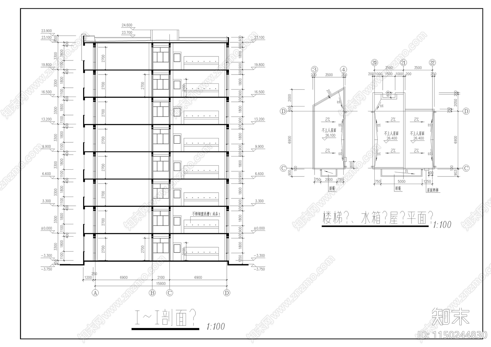 甘肃农业大学学生公寓建筑cad施工图下载【ID:1150244830】