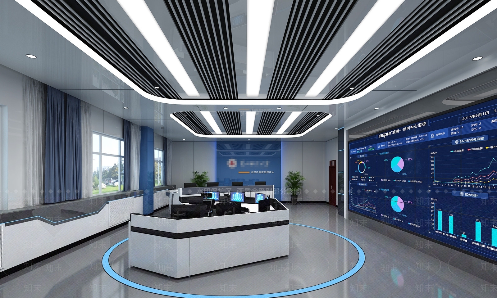 现代指挥中心3D模型渲染效果图