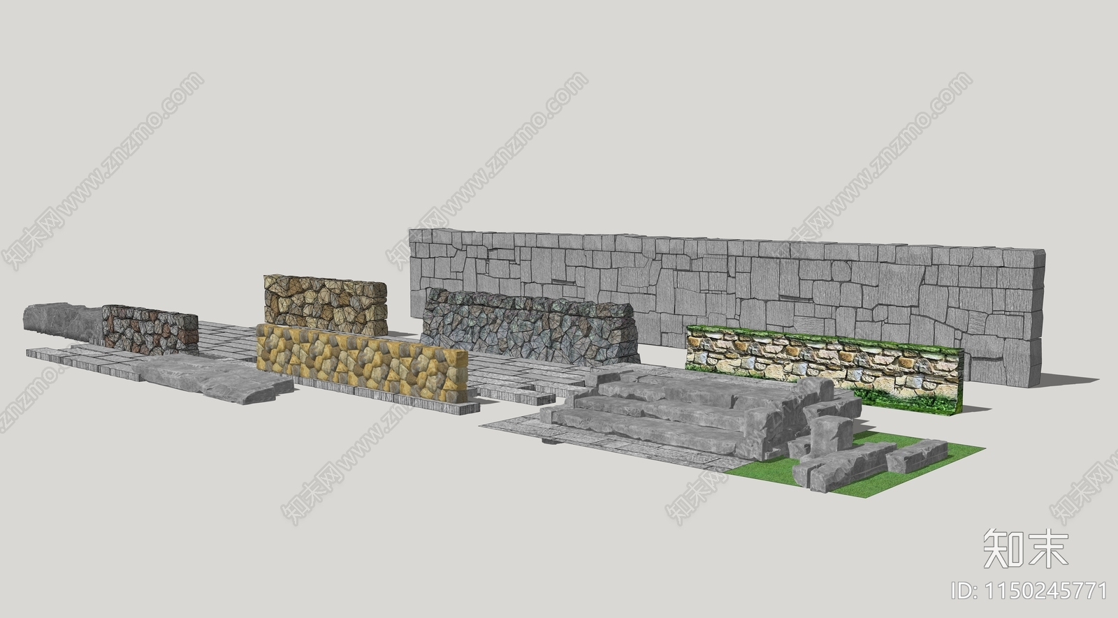 新中式景观墙SU模型下载【ID:1150245771】