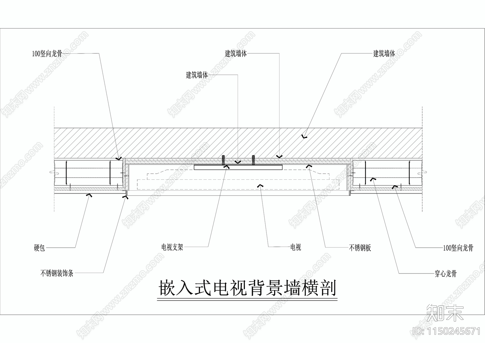 嵌入式电视背景墙做法施工图下载【ID:1150245671】