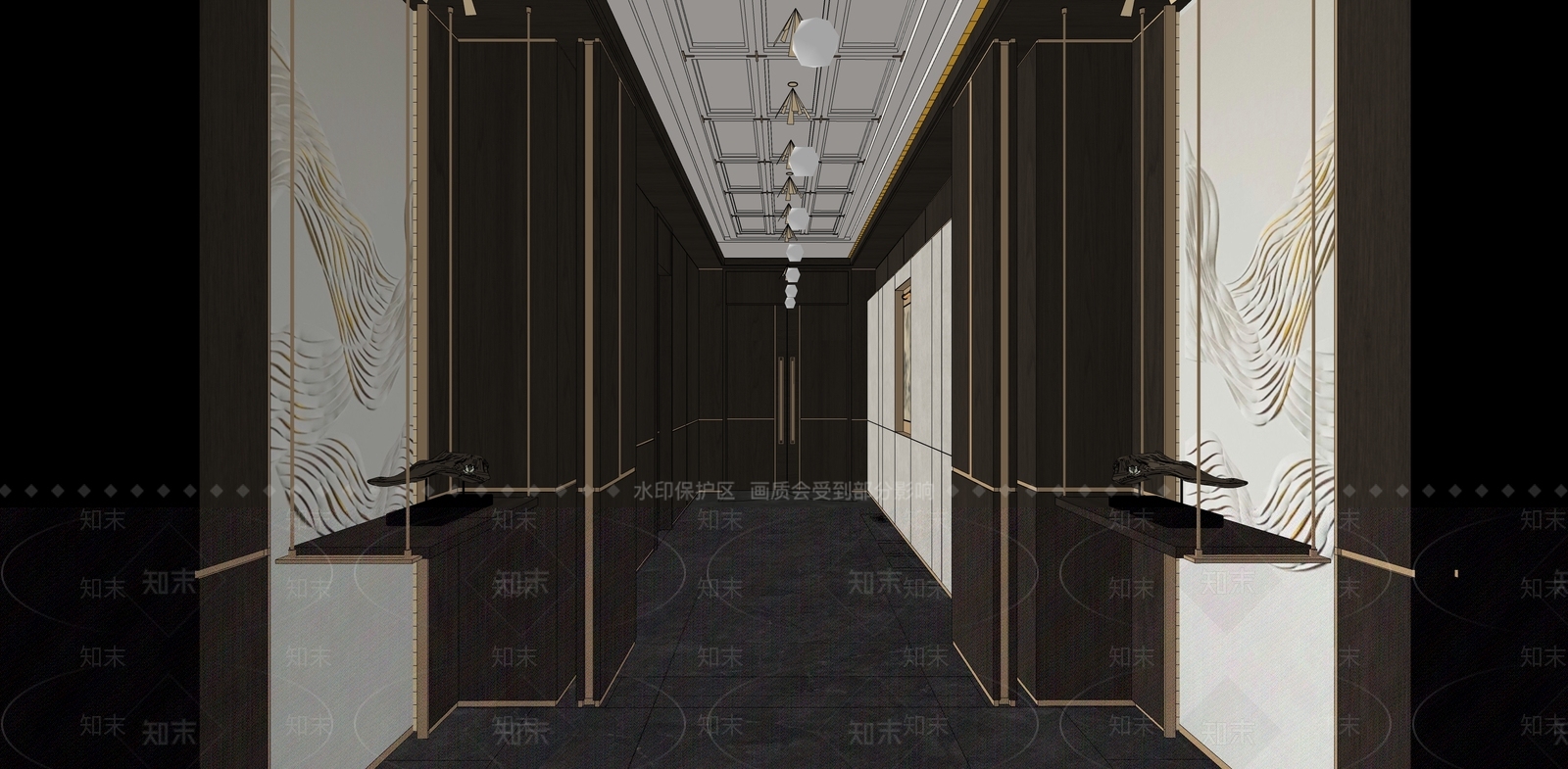 新中式酒店玄关SU模型下载【ID:1150246905】