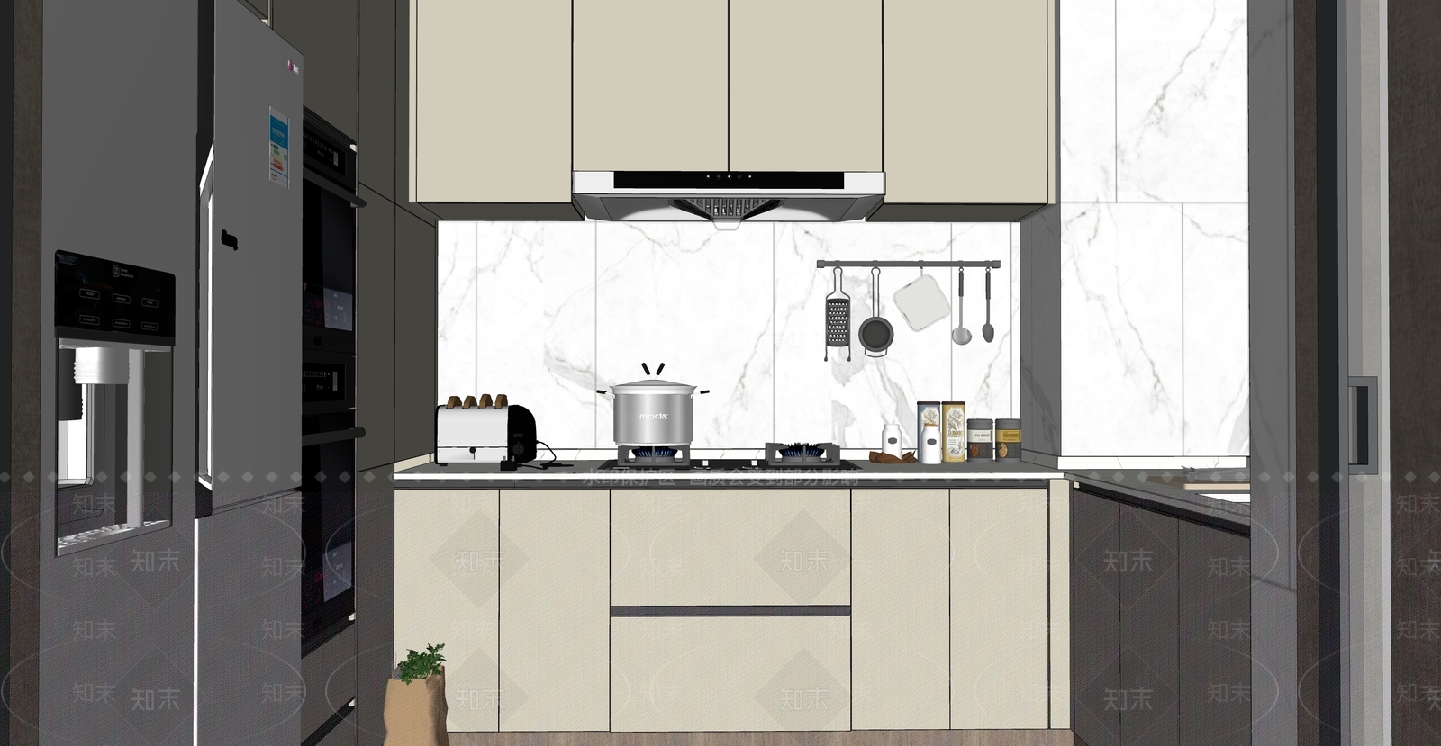 现代封闭式厨房SU模型下载【ID:1150246969】