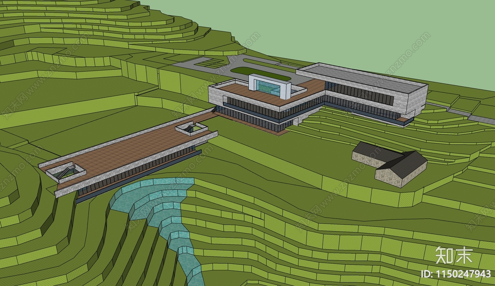 现代山地度假民宿SU模型下载【ID:1150247943】