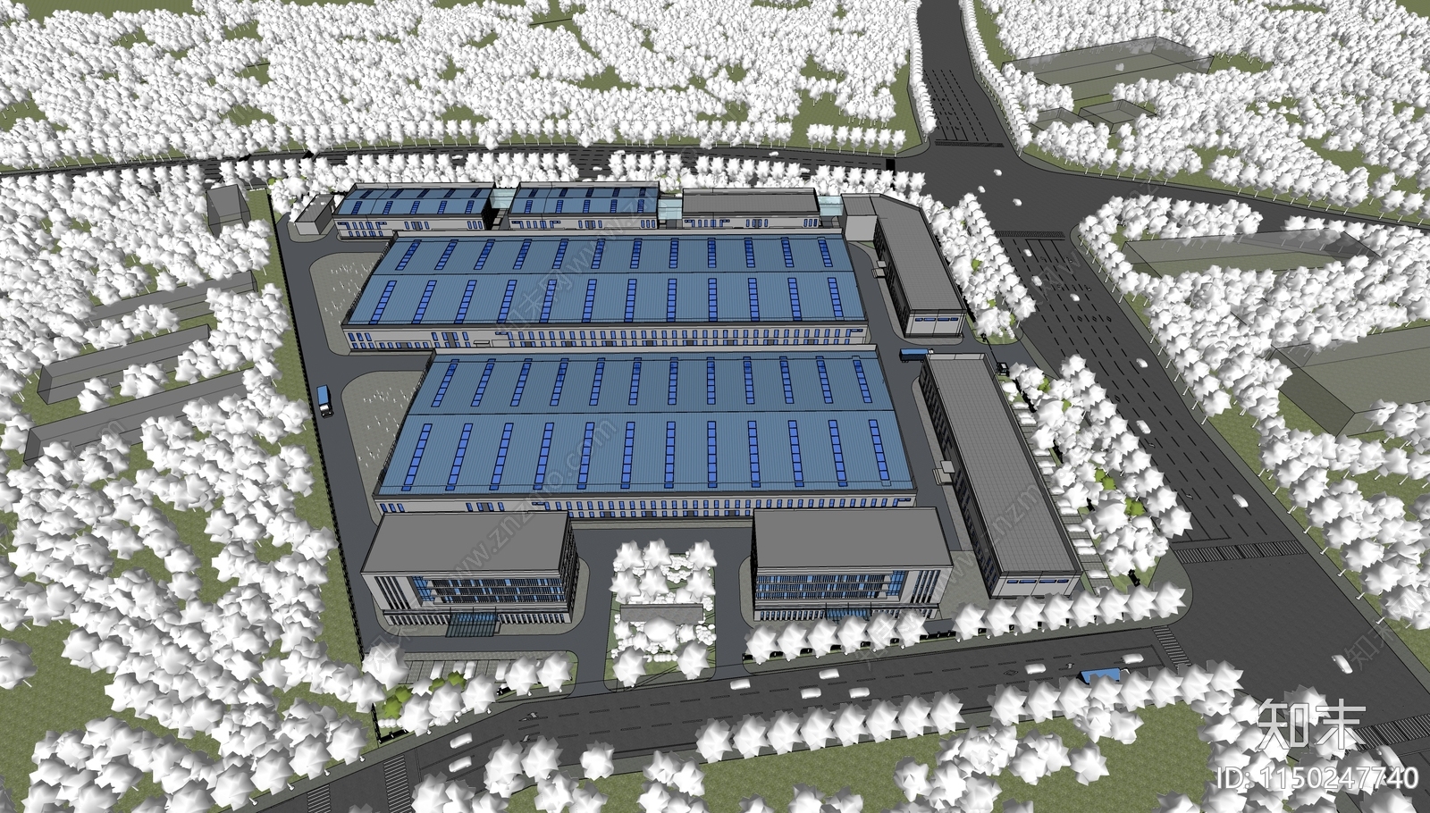 现代简约工业园区厂房SU模型下载【ID:1150247740】