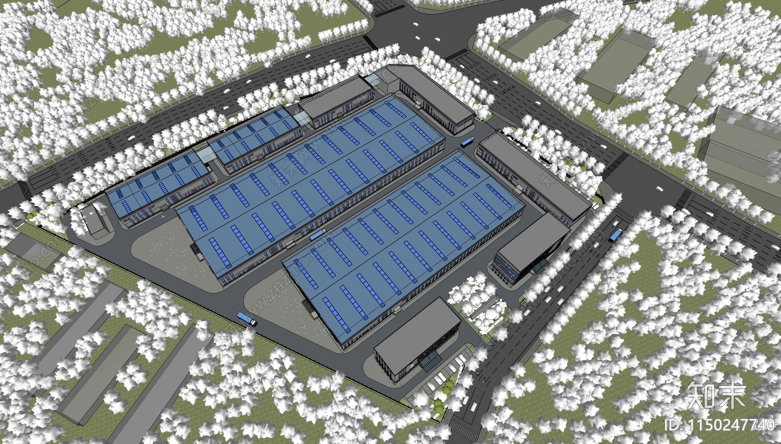 现代简约工业园区厂房SU模型下载【ID:1150247740】
