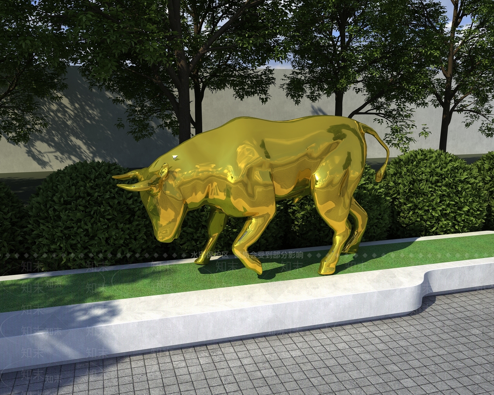 现代牛雕塑小品SU模型下载【ID:1150248607】