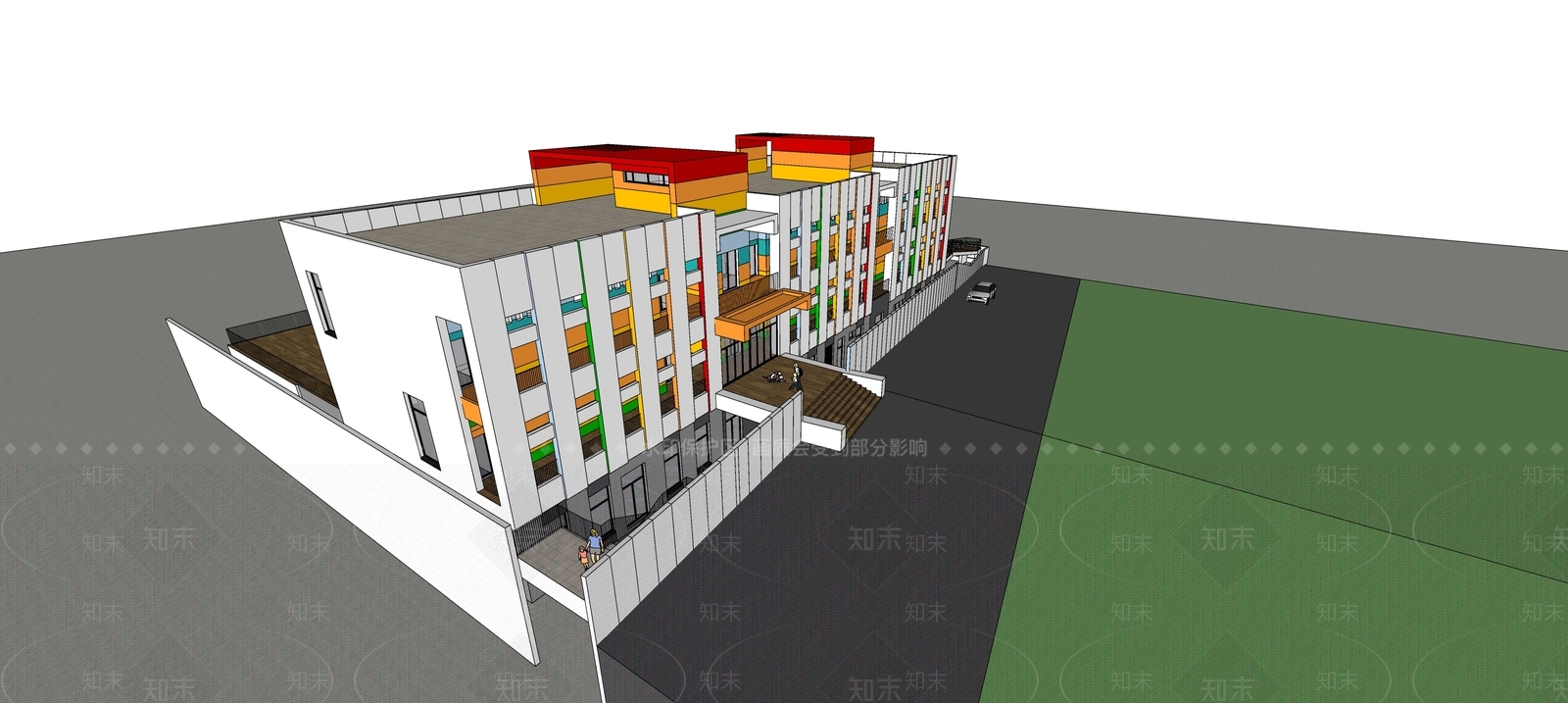 现代幼儿园建筑SU模型下载【ID:1150252659】