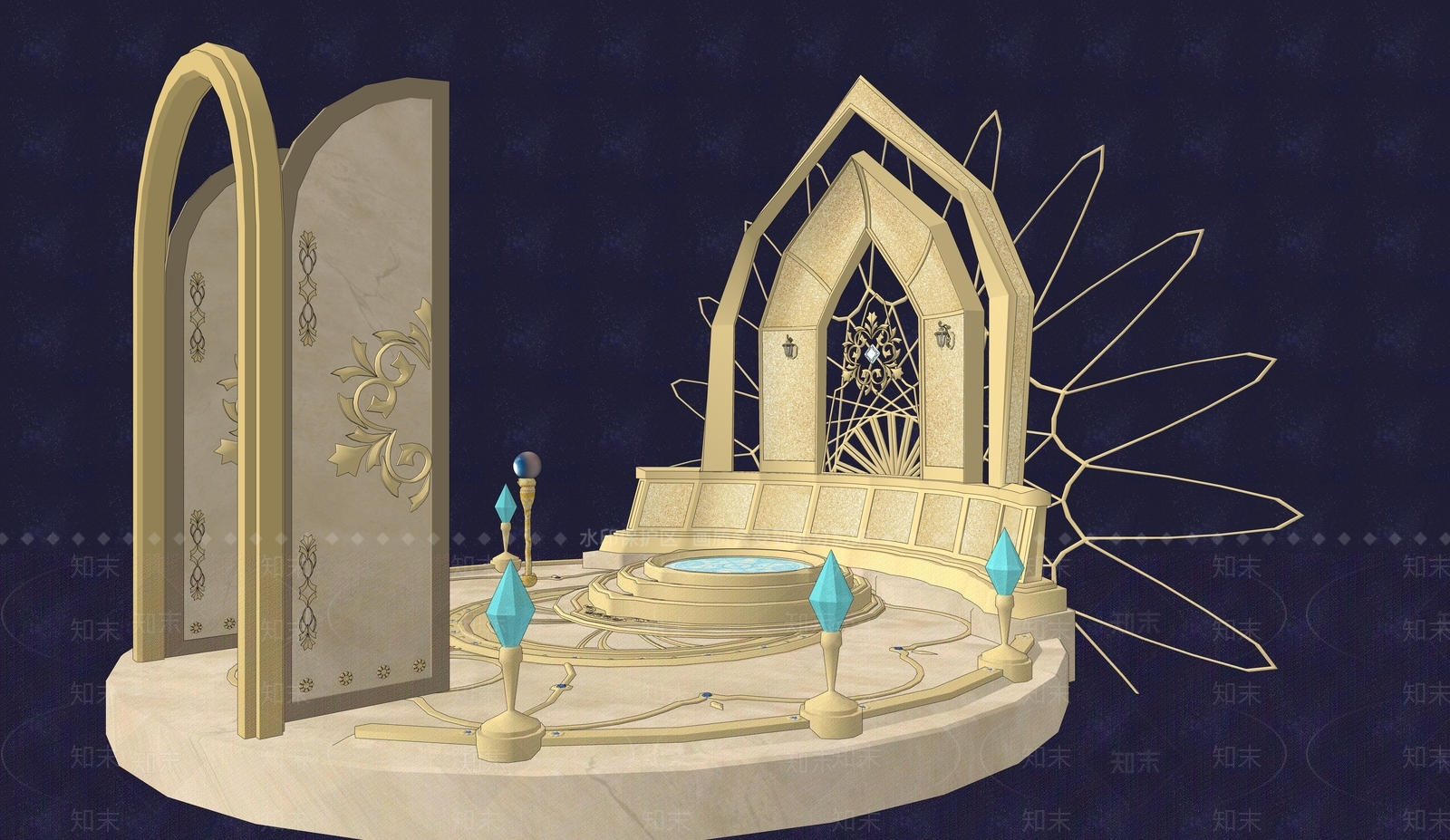 欧式科幻星空教堂游戏场景SU模型下载【ID:1150253944】