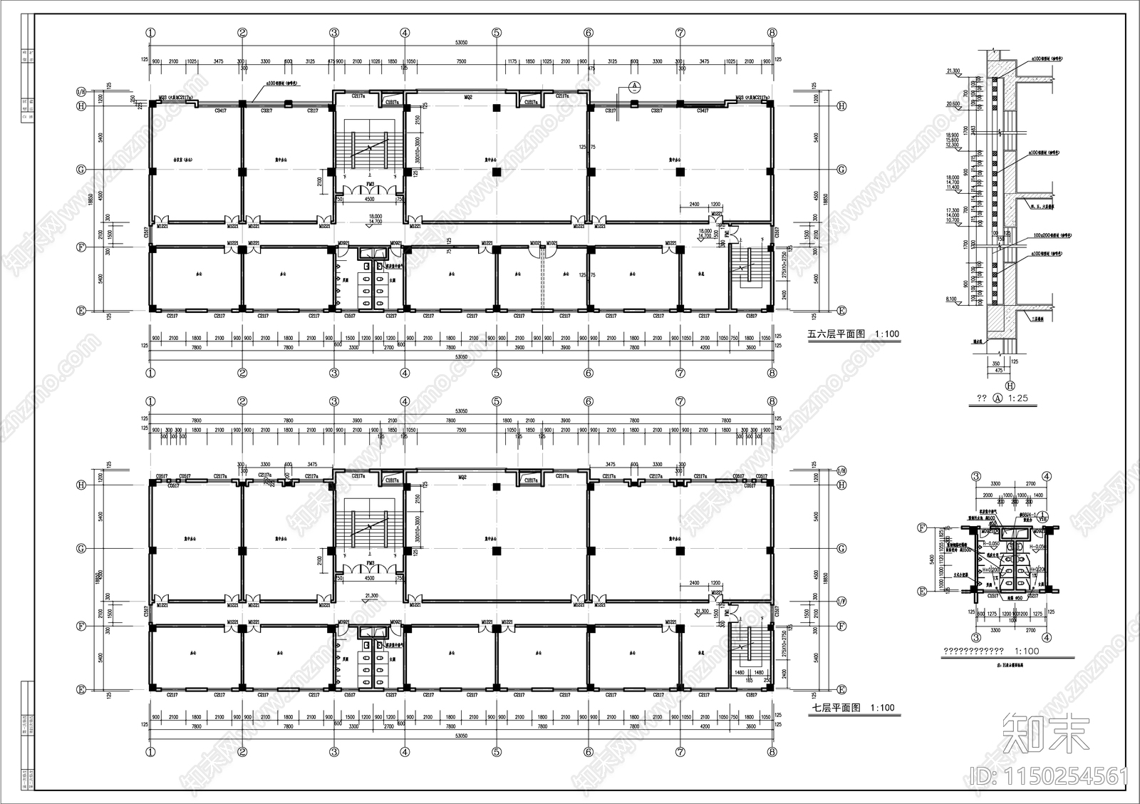 办公综合楼建筑cad施工图下载【ID:1150254561】