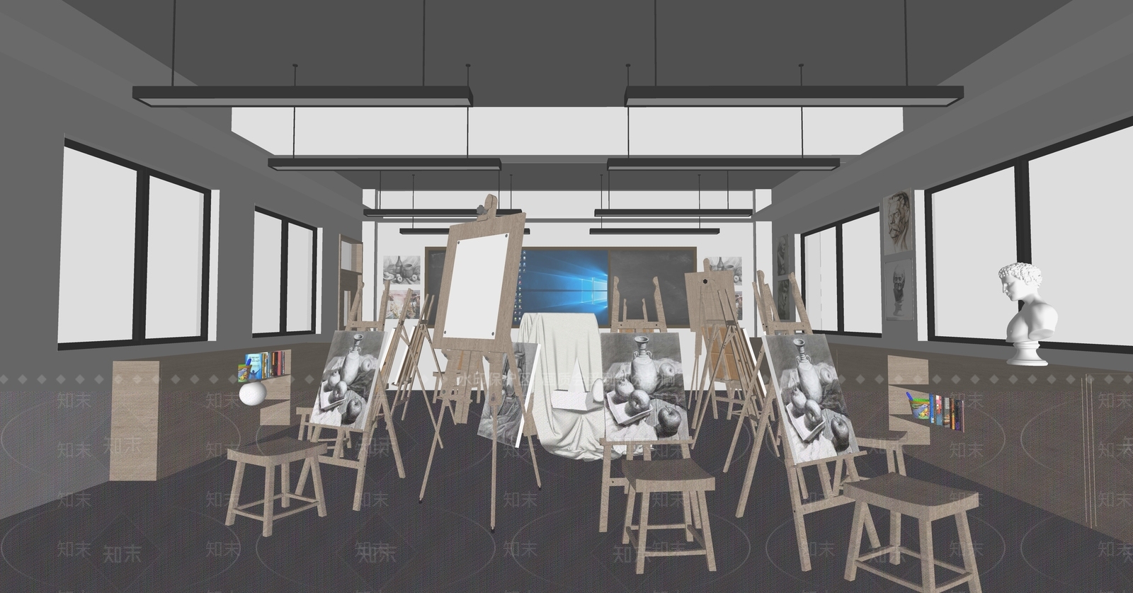 现代美术教室SU模型下载【ID:1150256398】