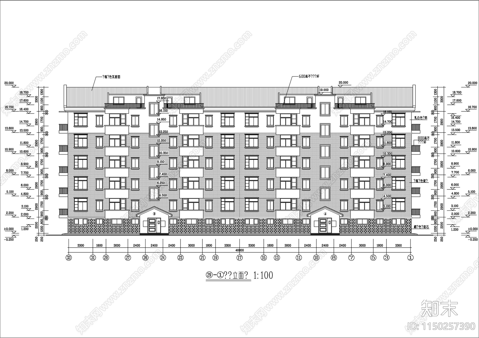 花园小区住宅楼建筑cad施工图下载【ID:1150257390】