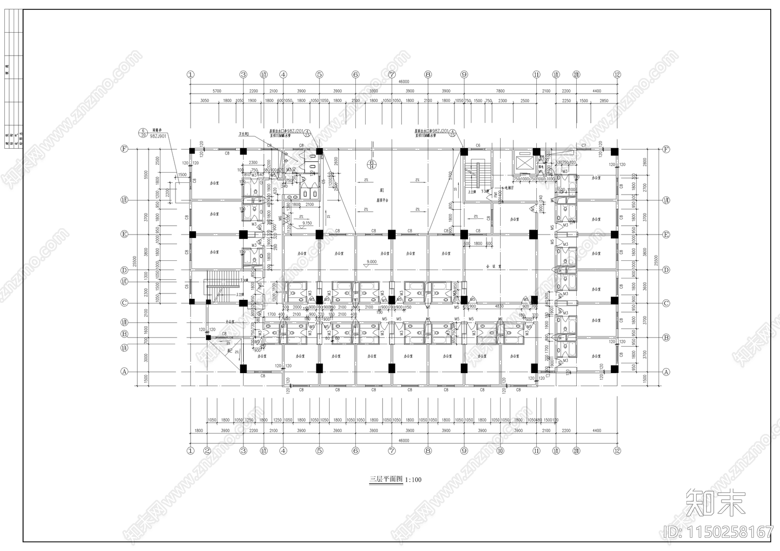 办公综合楼建筑cad施工图下载【ID:1150258167】