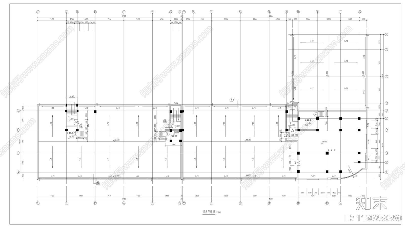 十三层商业综合体建筑cad施工图下载【ID:1150259550】