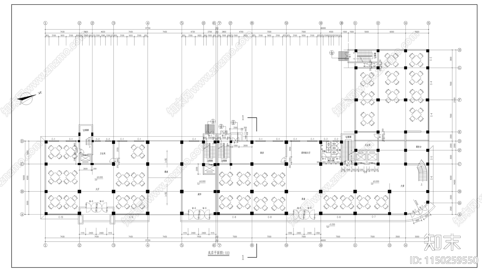 十三层商业综合体建筑cad施工图下载【ID:1150259550】