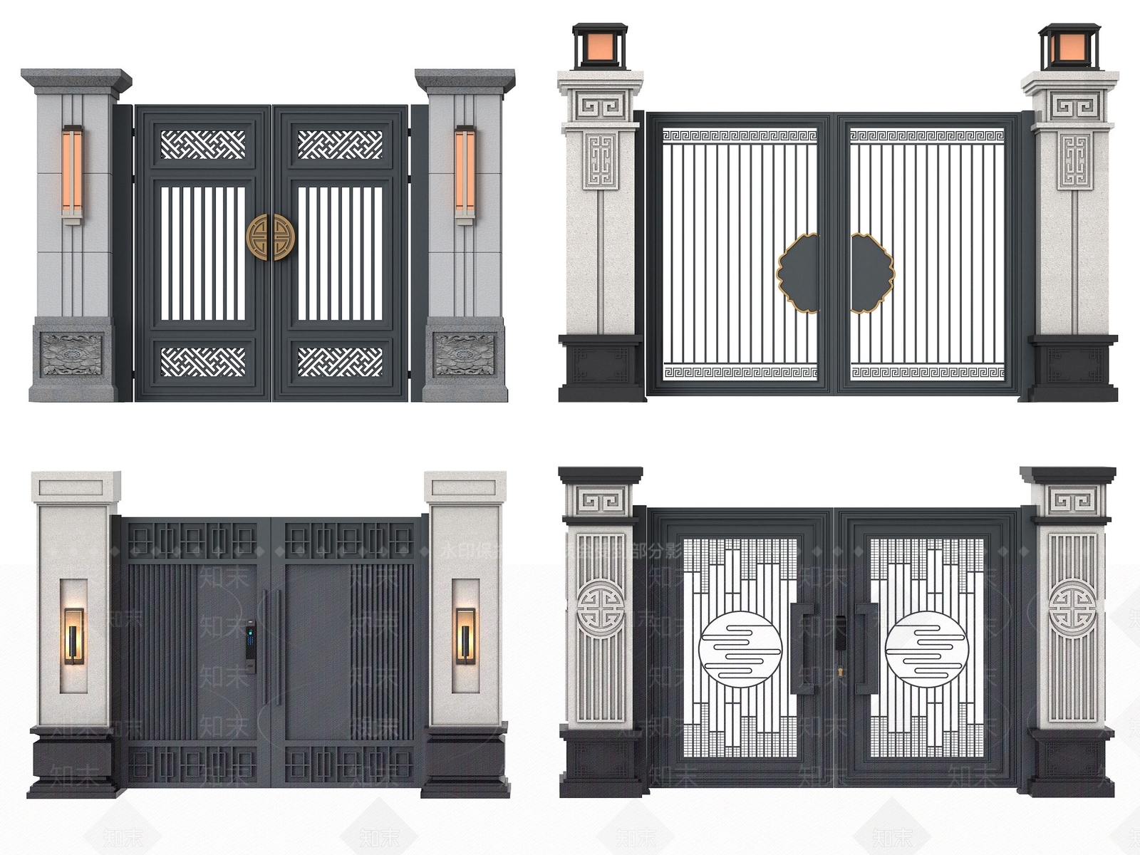 新中式别墅庭院门3D模型下载【ID:1150264107】