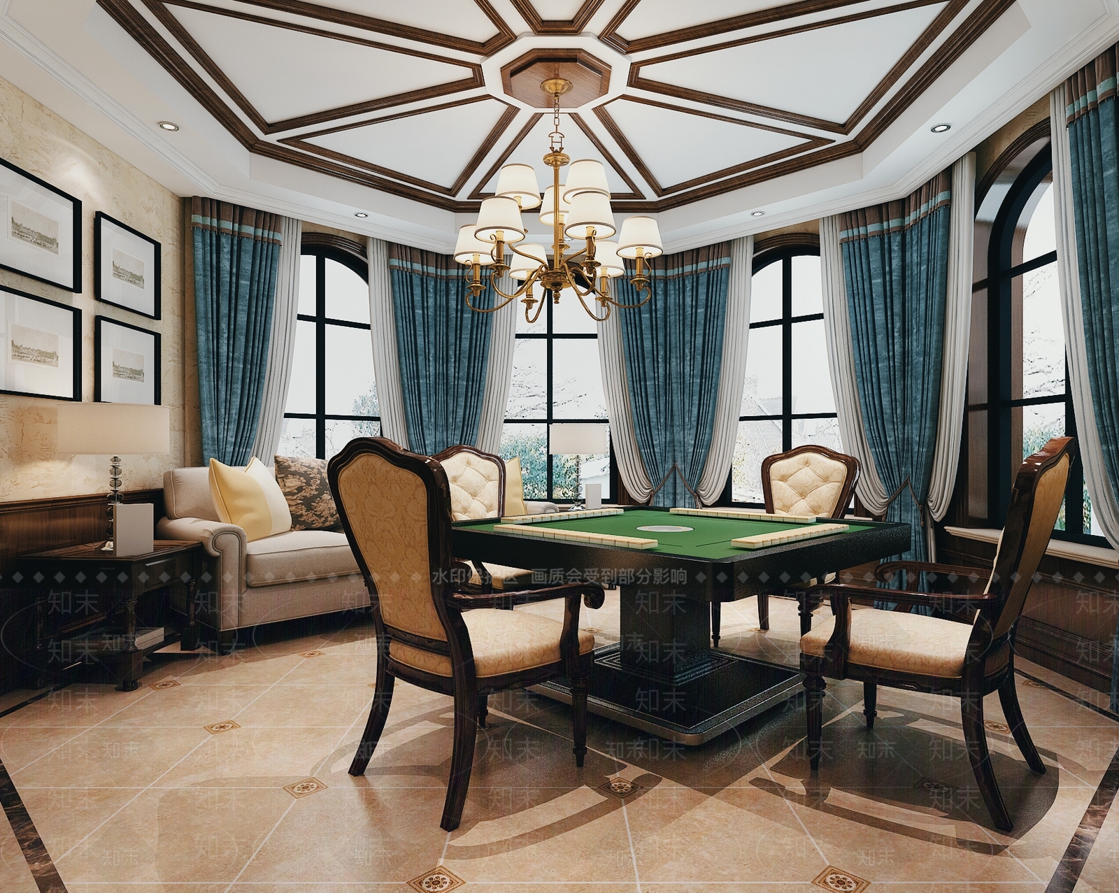 美式棋牌室SU模型下载【ID:1150266189】
