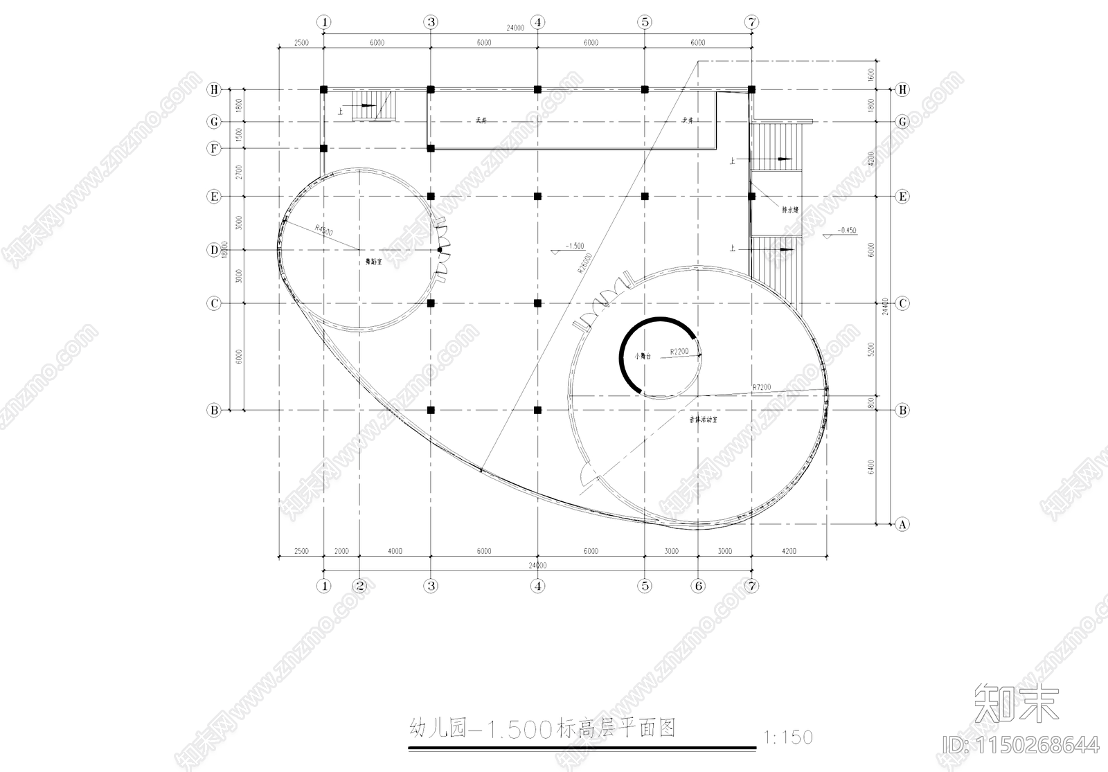 现代杭州钱江城住宅小区幼儿园建筑cad施工图下载【ID:1150268644】