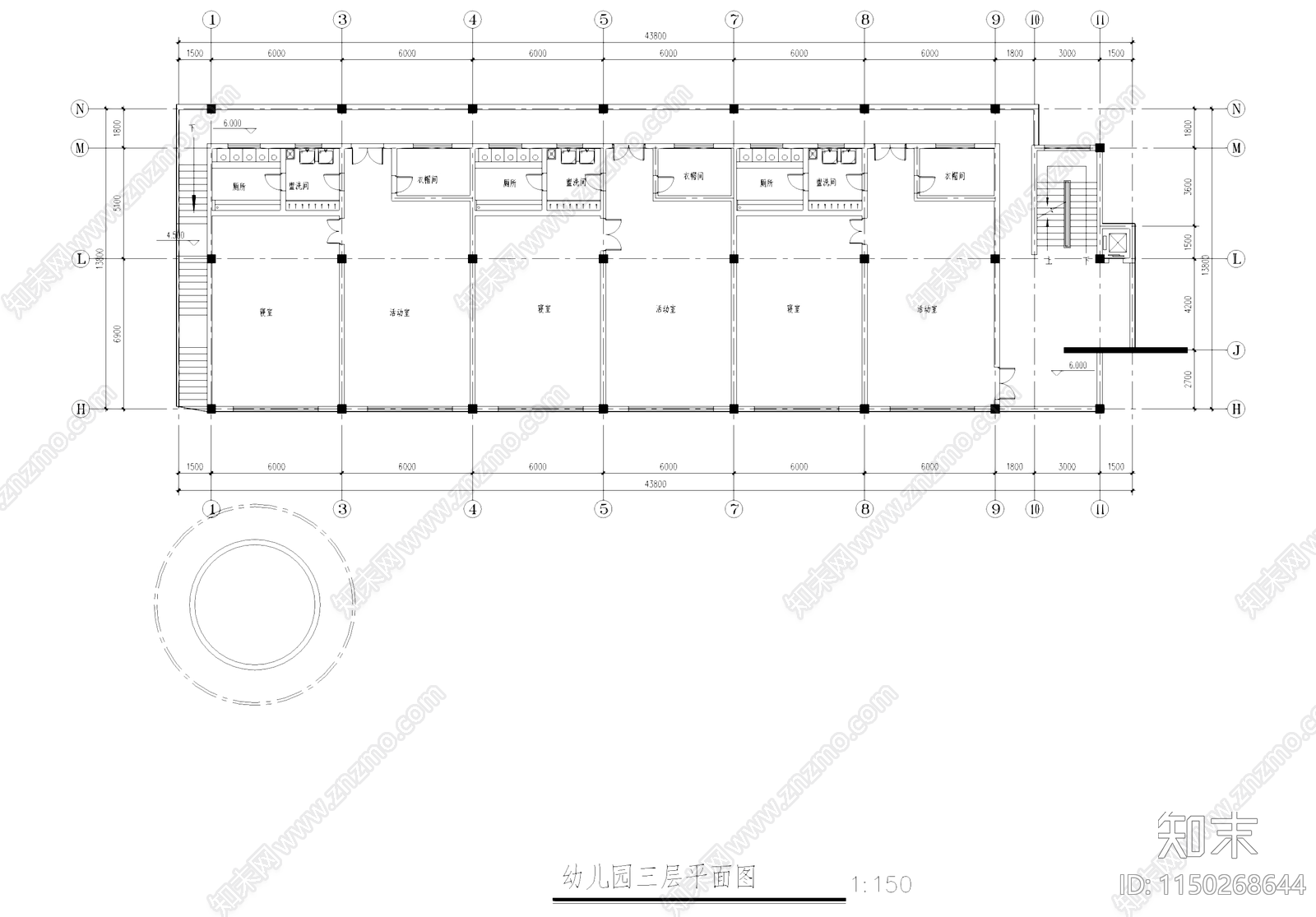 现代杭州钱江城住宅小区幼儿园建筑cad施工图下载【ID:1150268644】