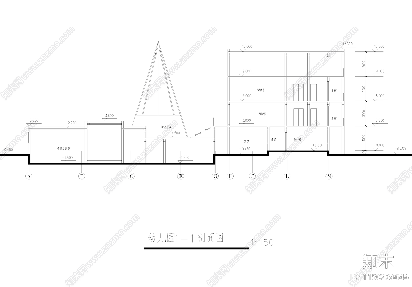 现代杭州钱江城住宅小区幼儿园建筑cad施工图下载【ID:1150268644】