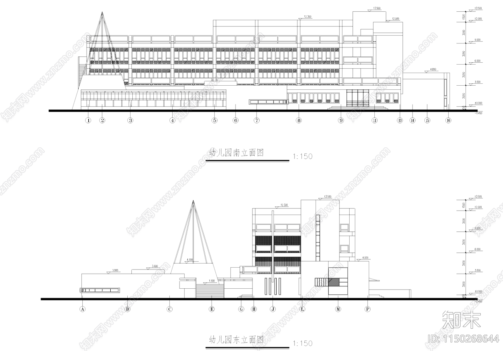 现代杭州钱江城住宅小区幼儿园建筑cad施工图下载【ID:1150268644】