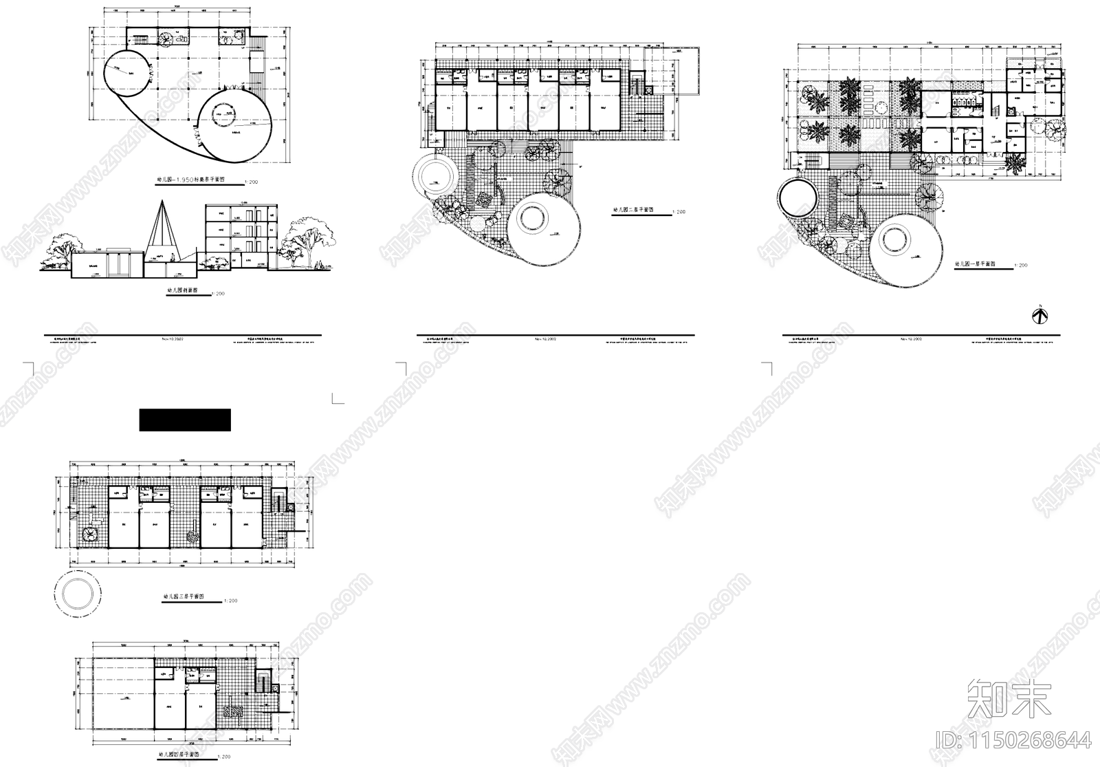 现代杭州钱江城住宅小区幼儿园建筑cad施工图下载【ID:1150268644】