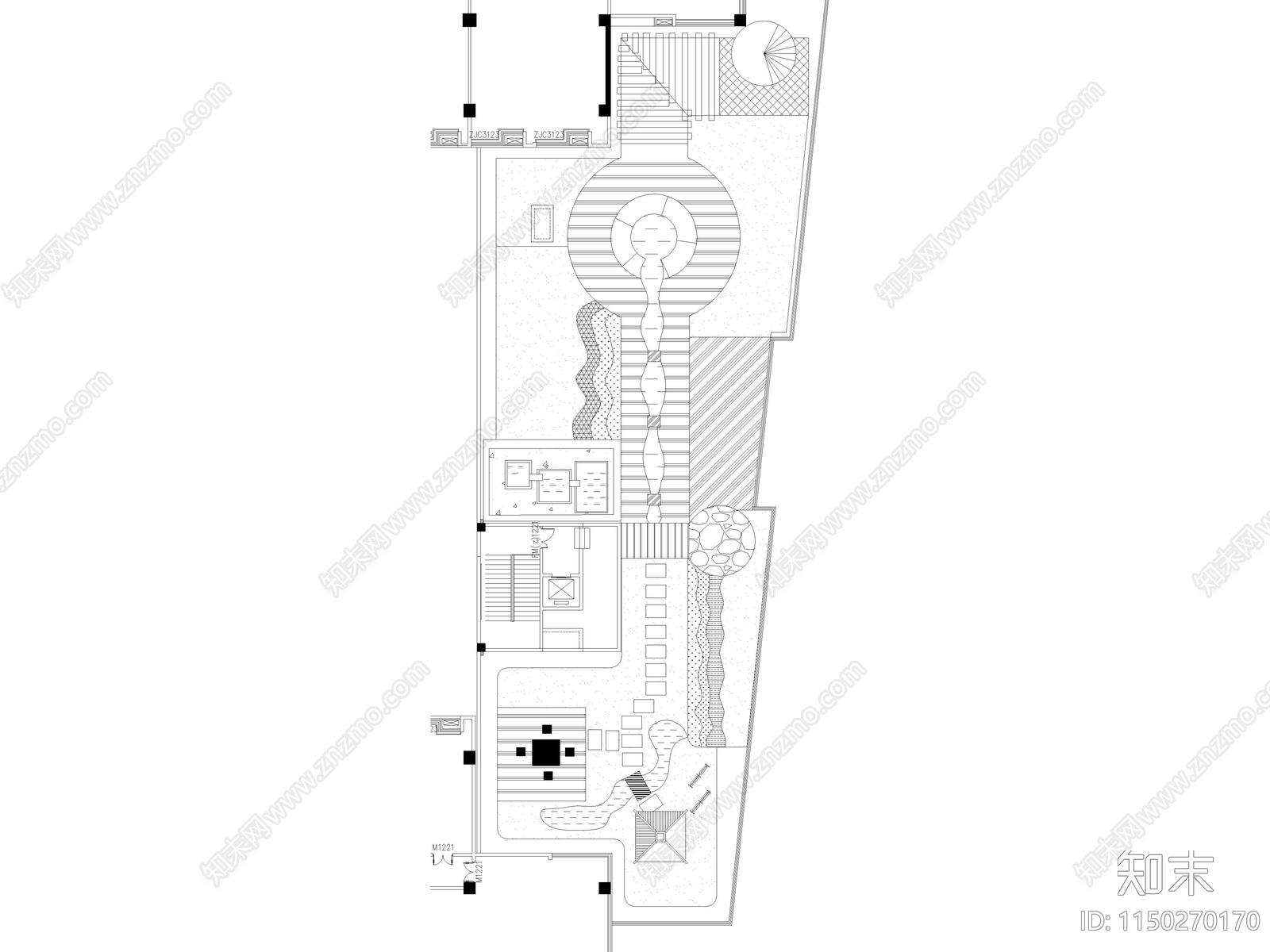 商住楼屋顶花园设计cad施工图下载【ID:1150270170】