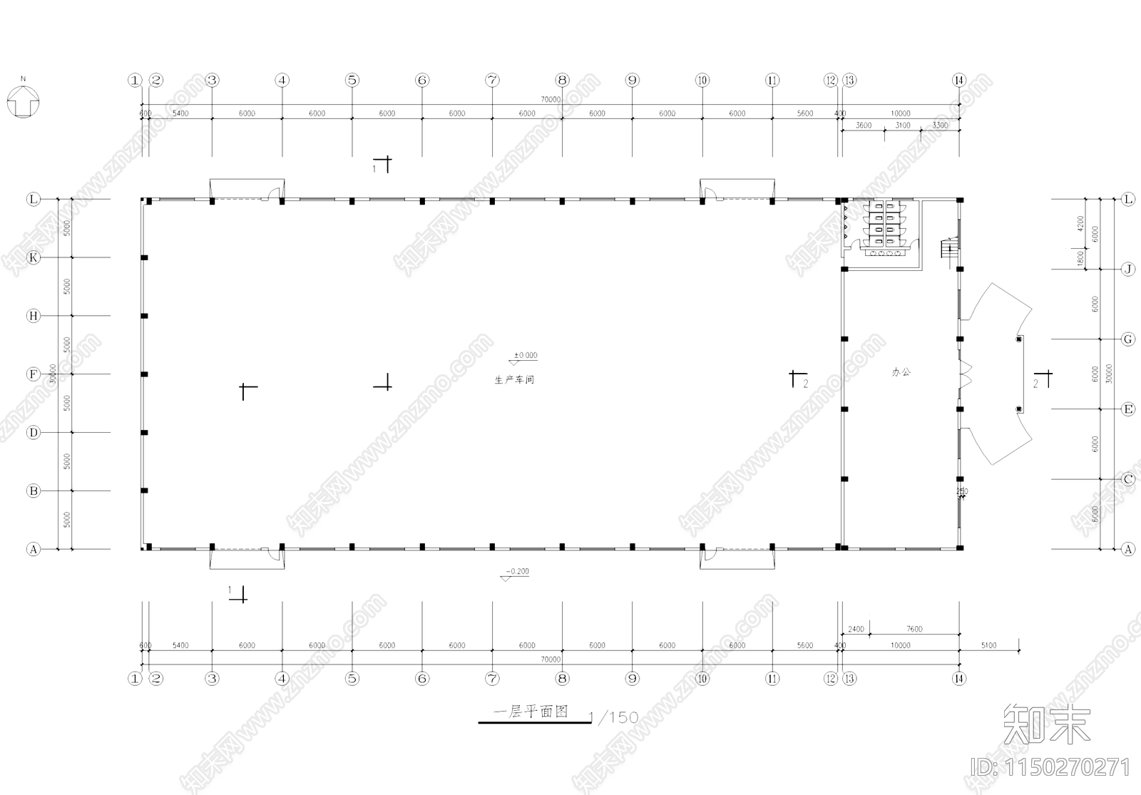 生产车间厂房办公楼工业建筑cad施工图下载【ID:1150270271】