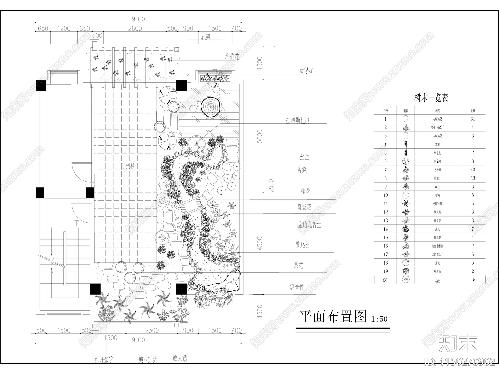 商住楼屋顶花园设计cad施工图下载【ID:1150270902】