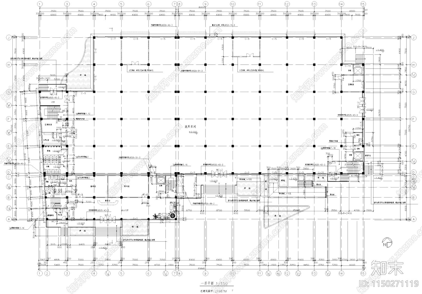 装具车间厂房办公楼工业建筑cad施工图下载【ID:1150271119】