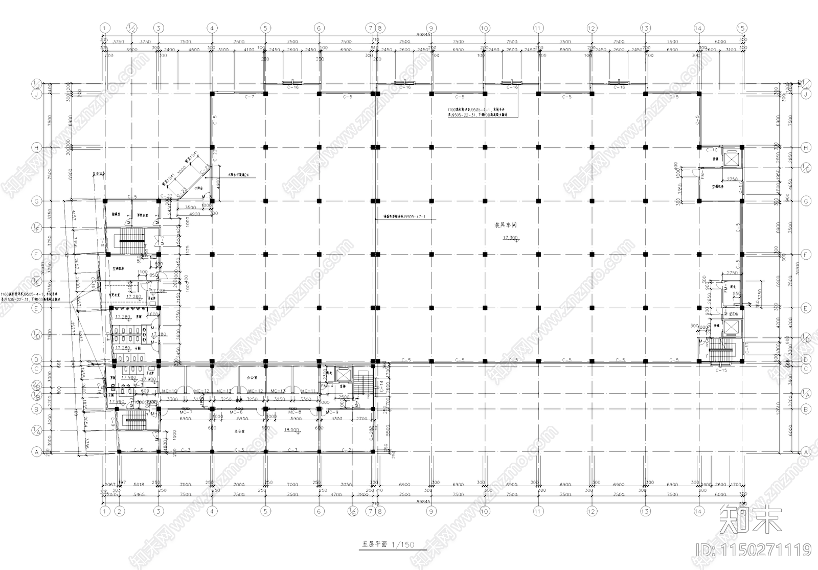 装具车间厂房办公楼工业建筑cad施工图下载【ID:1150271119】