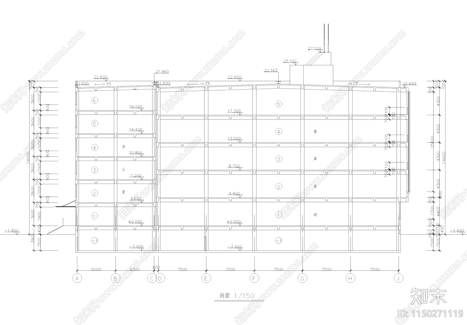 装具车间厂房办公楼工业建筑cad施工图下载【ID:1150271119】