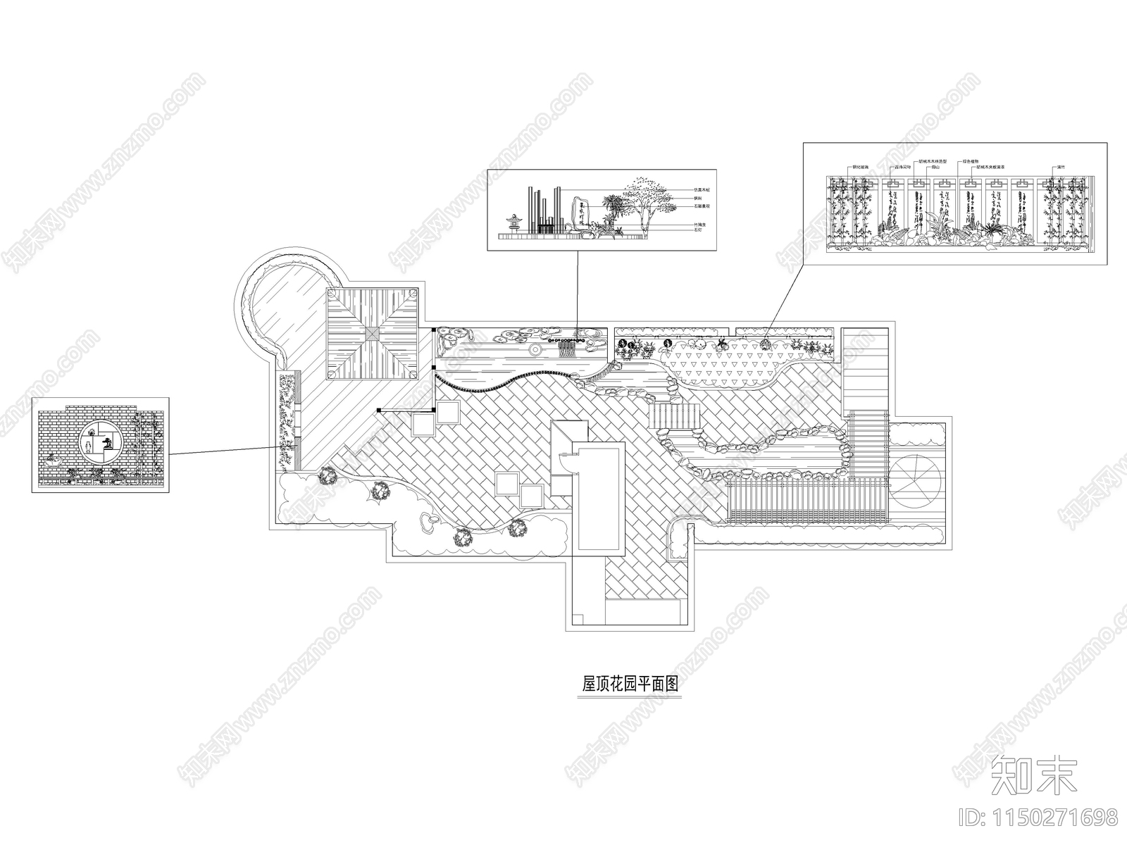 商住楼屋顶花园设计cad施工图下载【ID:1150271698】
