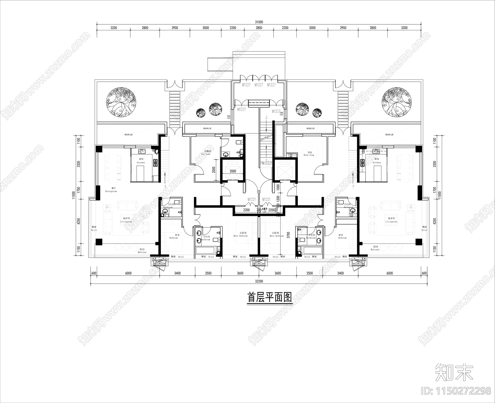 多层洋房各层户型图cad施工图下载【ID:1150272298】