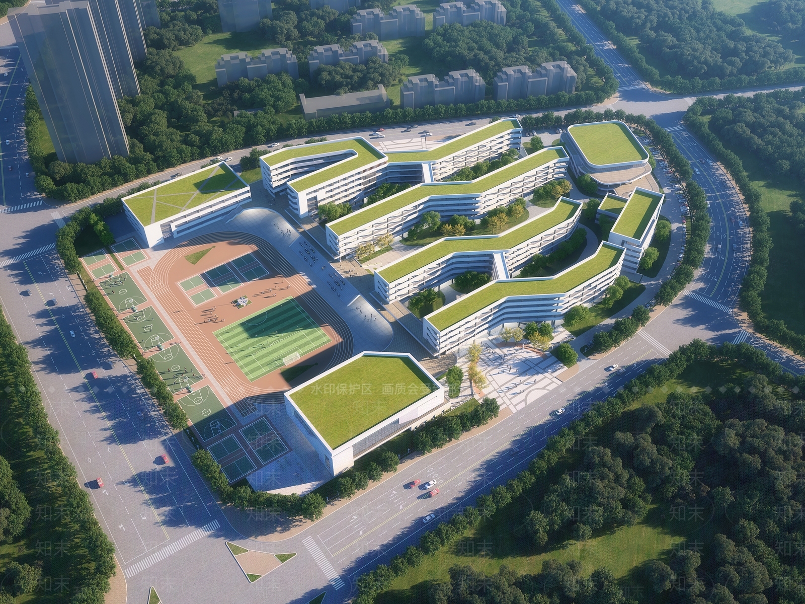 现代学校外观3D模型下载【ID:1150276341】