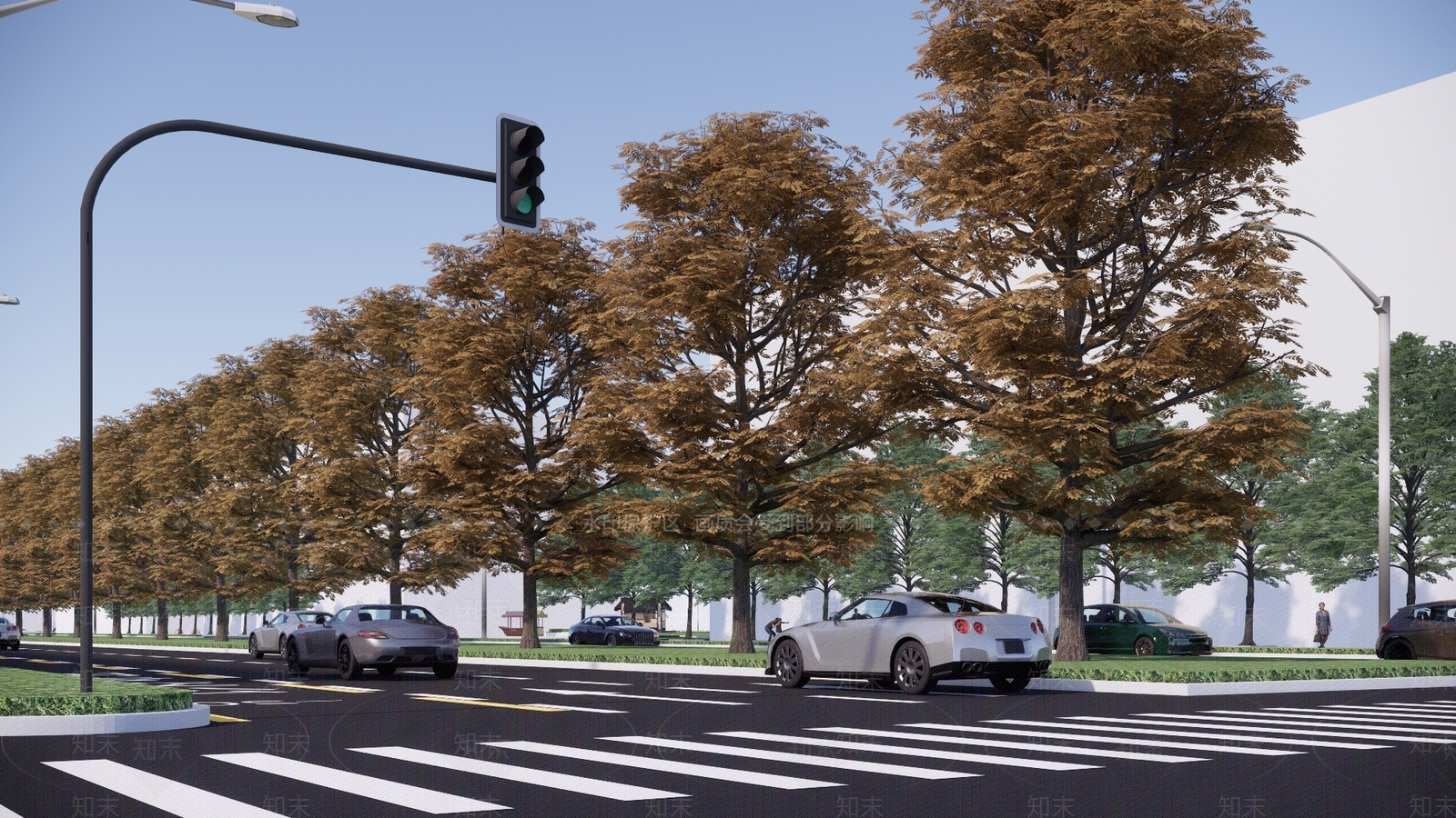 现代市政道路景观SU模型下载【ID:1150276476】