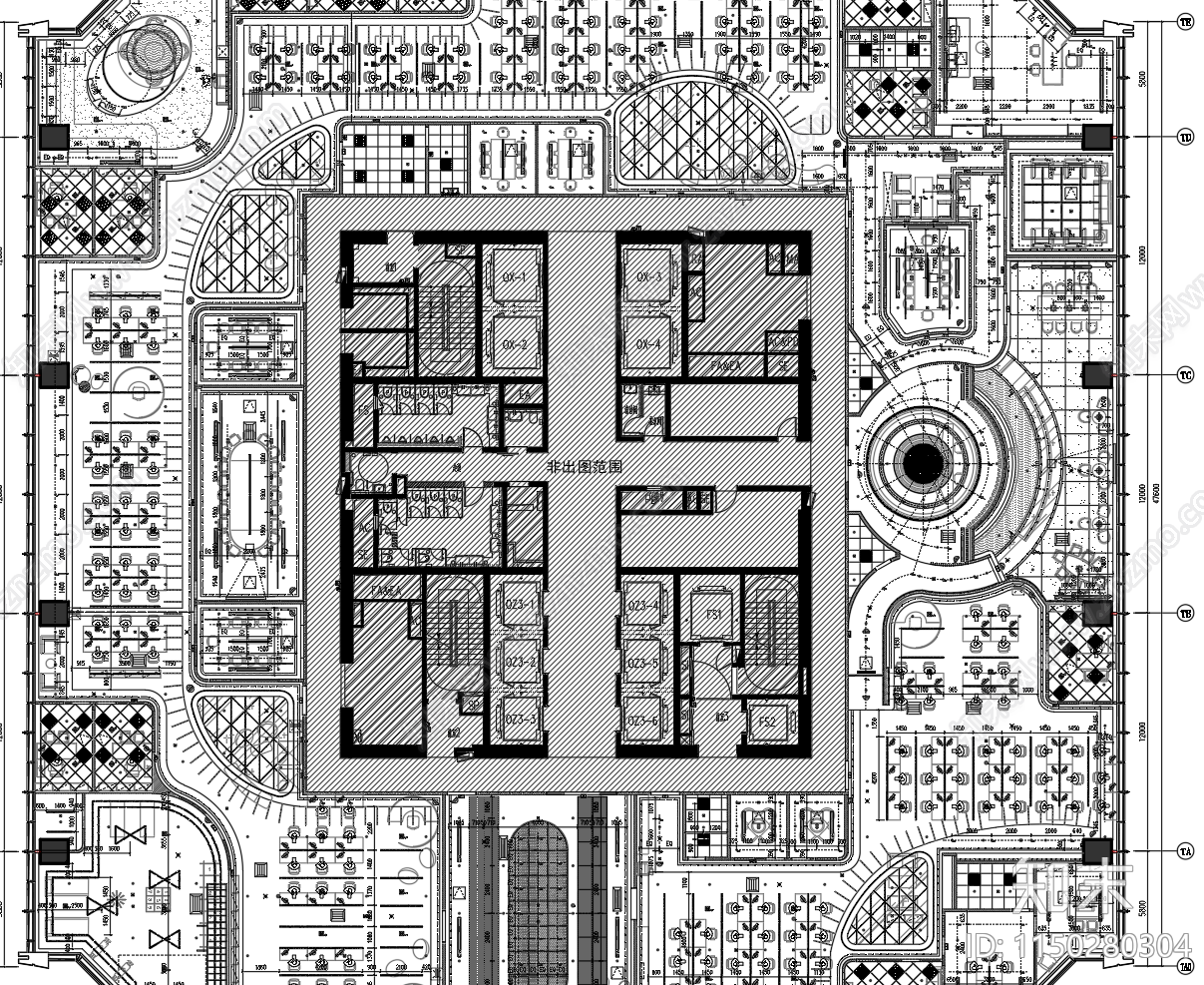 星杨西岸中心38层办公室cad施工图下载【ID:1150280304】
