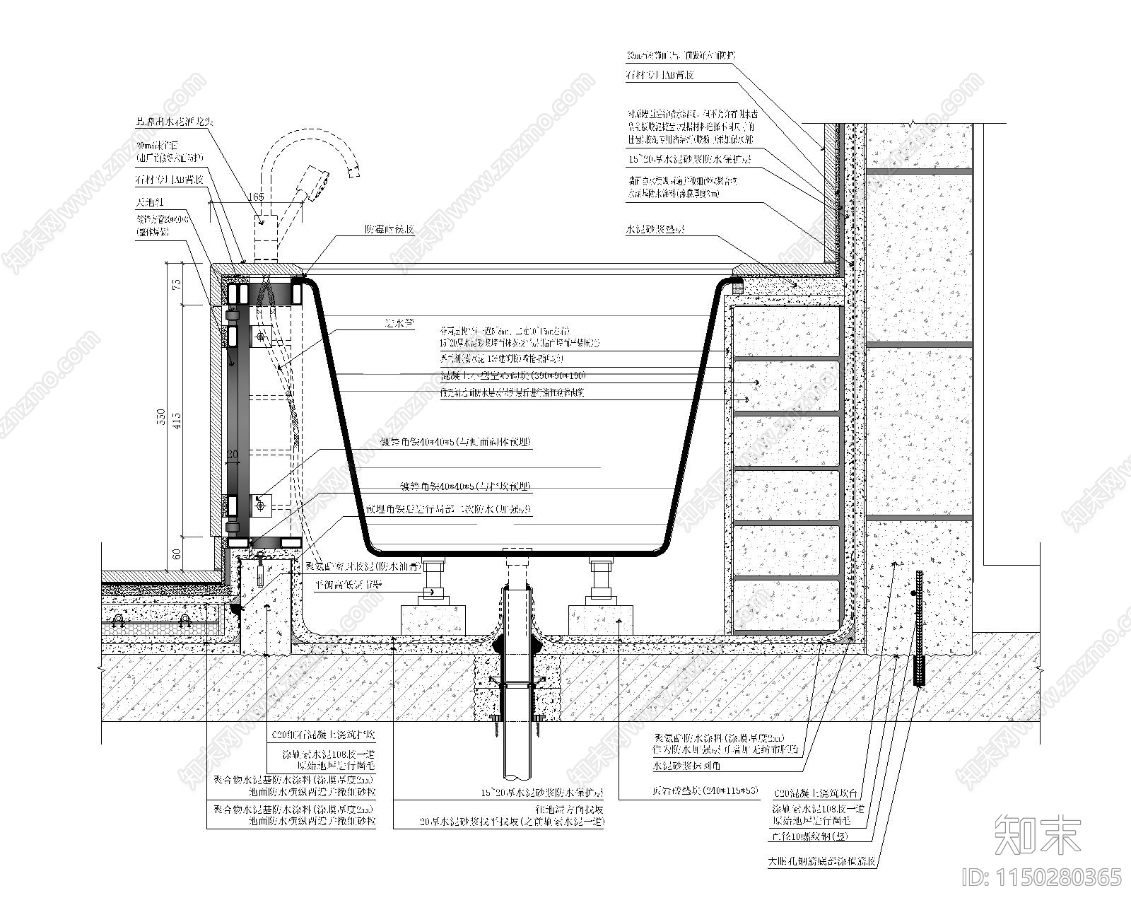浴缸节点cad施工图下载【ID:1150280365】