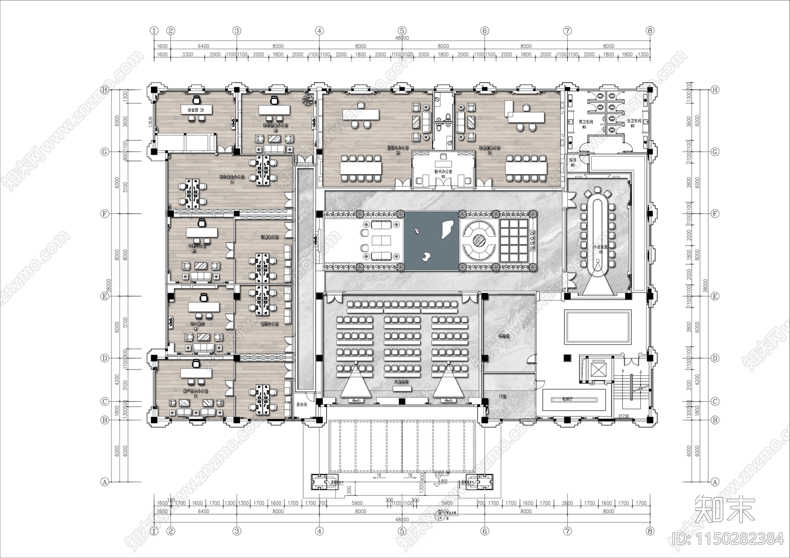 1000㎡办公室cad施工图下载【ID:1150282384】