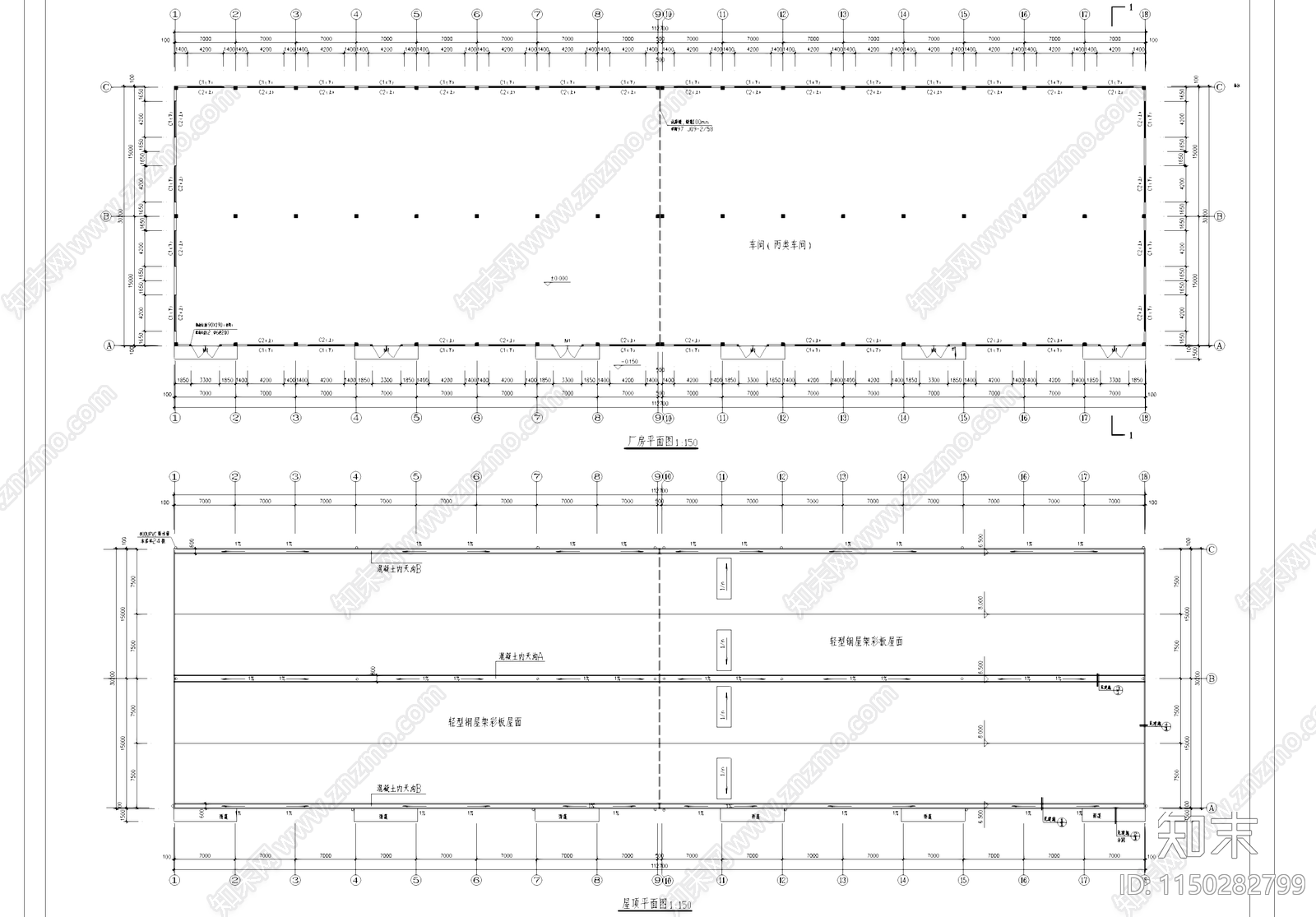 丙类车间厂房工业建筑cad施工图下载【ID:1150282799】
