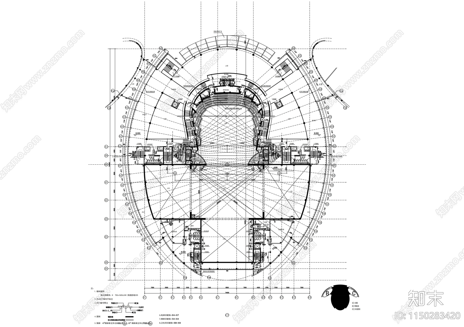 5层大剧院建筑cad施工图下载【ID:1150283420】