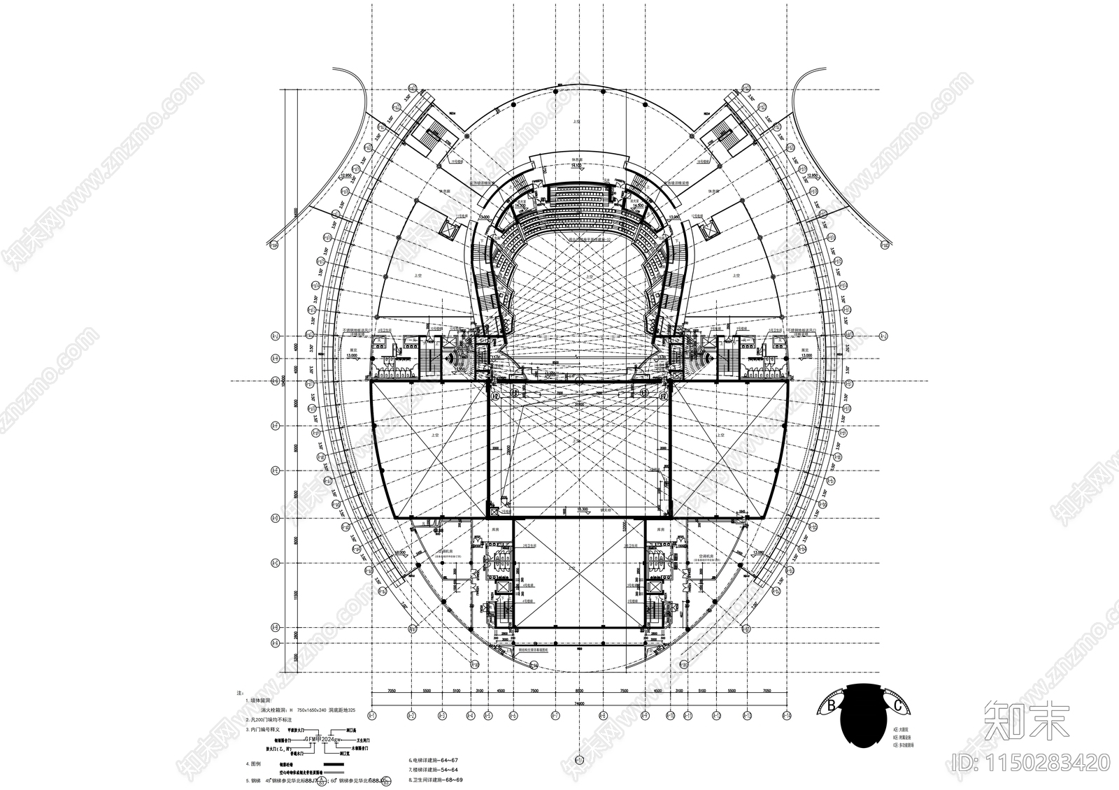 5层大剧院建筑cad施工图下载【ID:1150283420】