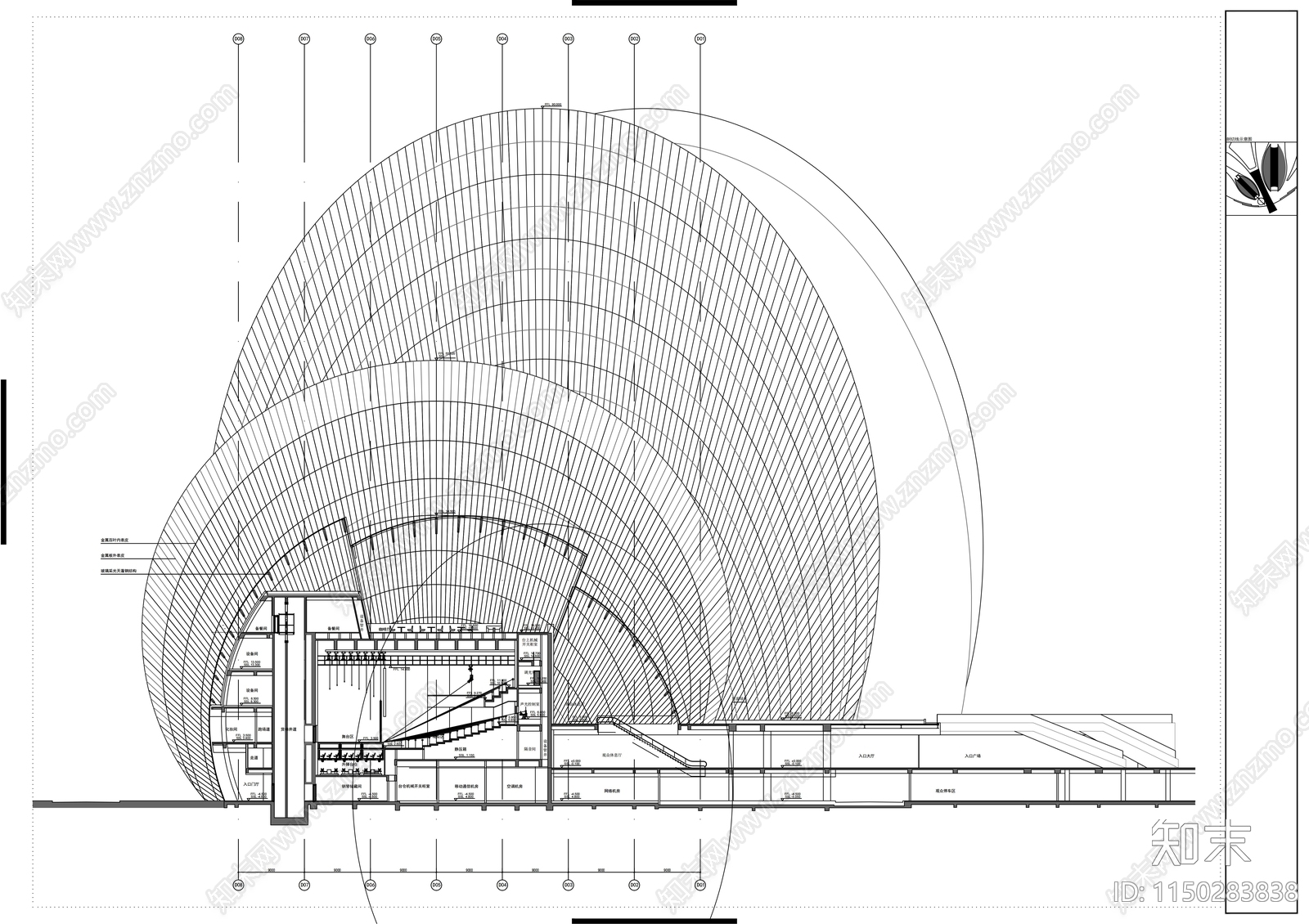 知名高层现代风格歌剧院建筑cad施工图下载【ID:1150283838】